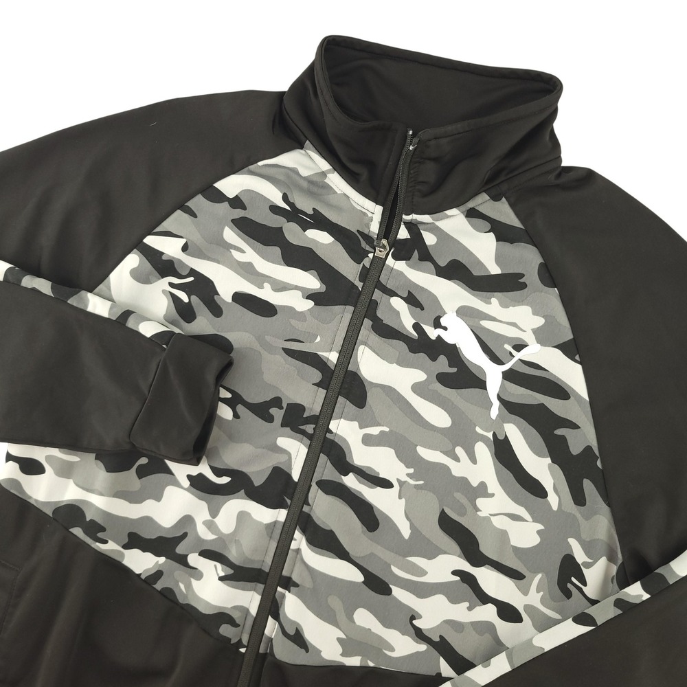 Puma Track Jacket Mens XL Black Camo Full Zip Stand Collar Athletic Top